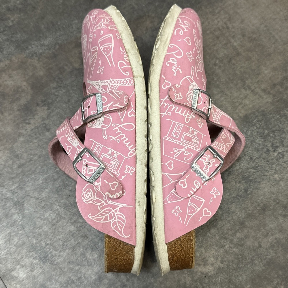 Birkis Dorian Clogs Size 39 Birko-Flor Pink Paris Heart Rose Love Women's 8 Rare - Picture 8 of 10